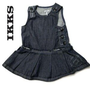IKKS Baby Girls Sleeveless pleated skirt Denim jean Dress Size 6M button detail